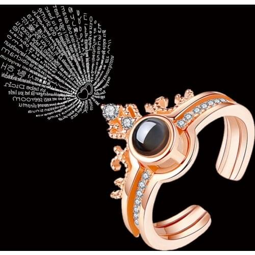 Women Crown Rings 100 Languages I Love You Projection Double layer Ring Romantic Lovers Wedding Gift Dropshipping