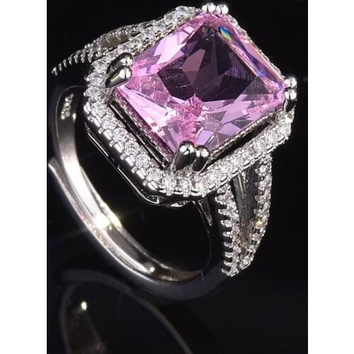 QTT High Quality Jewelry For Women 925 Sterling Silver Ring Square Pink Large Zircon Inlaid Diamond Engagement Wedding Party