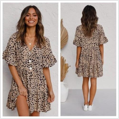 Women Summer Dress 2020 European Hot Selling New Leopard Print Floral Printed Dresses Vestidos Dropshipping LBD887