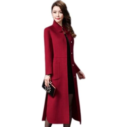 2020 Autumn Winter Women Vintage Woolen Coats Long Comfortable Woolen Coat Solid Color Stand collar Woolen Windbreaker Jackets