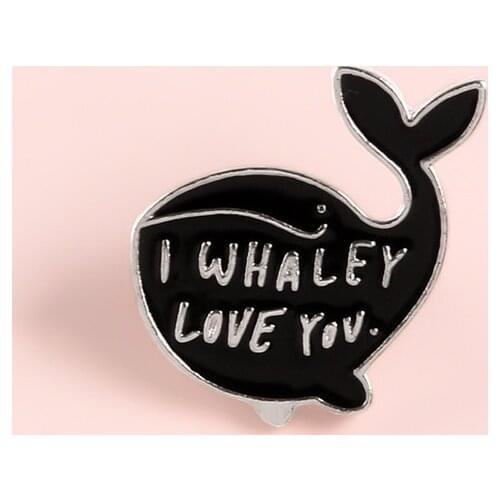Cartoon Black Whale Metal Enamel Brooch I Love You Badge Pin Simple Cute Costume Hat Backpack Jewelry Accessories Gift for Lover