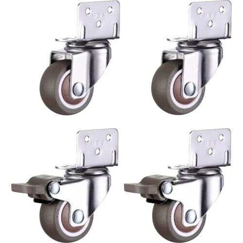 1/4PCS Furniture Swivel Casters Wheels Crib Rubber Rollers Wheel L-Bracket Caster With Brake No Noise For Crib Bookcase Cabinet