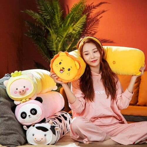 1pc 110cm Funny Stuffed Long Lion Panda Cow Pig Toys Cartoon Animal Pillow Soft Sleep Cushion for Children Girls Birthday Gifts