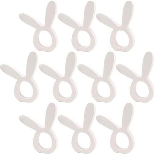 12 Pcs Wood Rabbit Napkin Rings Table Decoration Easter Day Party Napkin Holders Towel Buckle For Easter Party Wholesale