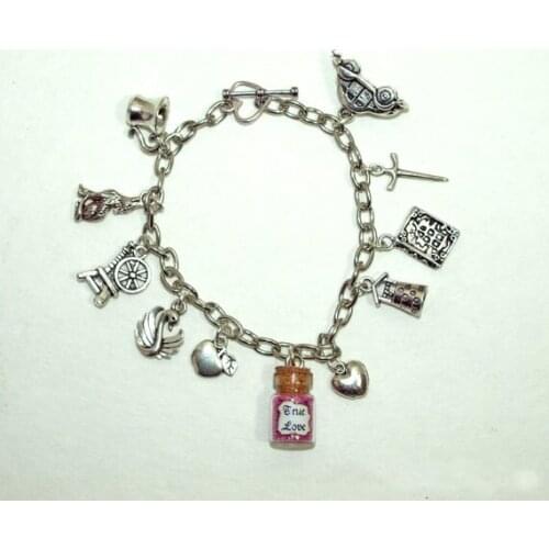 12pcs/lot once upon a time charm braclets true love glass bottle charm bracelet silver tone