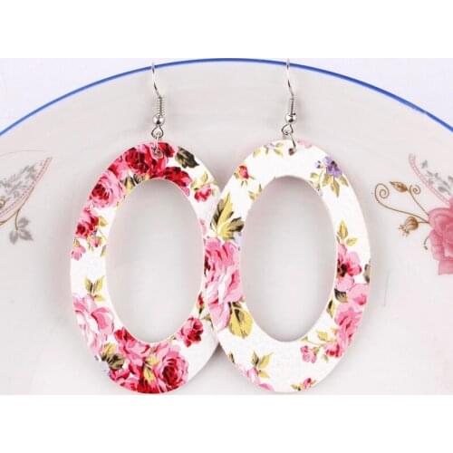 ZWPON 2019 Trendy Spring Print Flower Statement Leather Round Earrings for Women American Southern Boutique Jewelry Wholesale