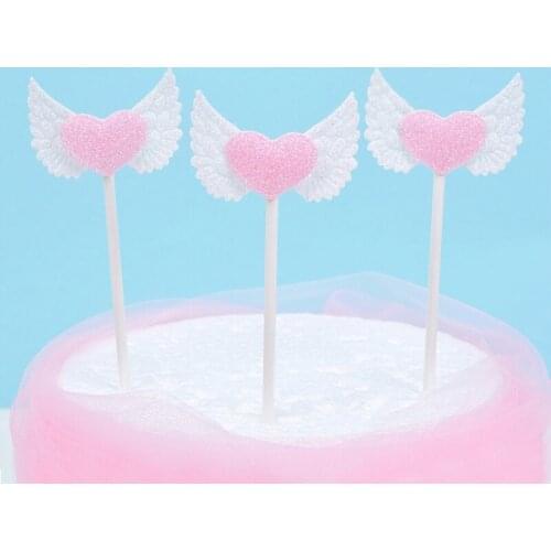 3 Pcs Angel Wings Cake Topper Flag Cake Decoration Wedding Decor Baby Birthday Party Engagement Supplies