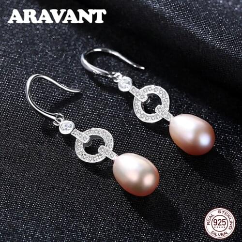 925 Sterling Silver Natural Freshwater Pearl Drop Earrings For Women Fashion Pearl Earrings Jewelry