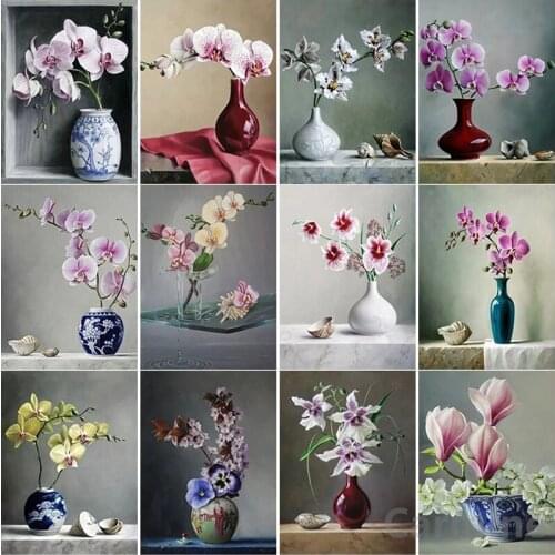 Handmade 5D Diamond Painting DIY Flower Cross Stitch Embroidery Vase Scenery Picture Full Round&Square Drill Home Decoration
