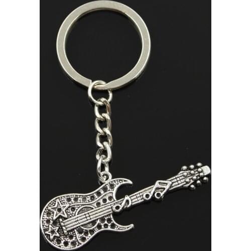 Fashion 30mm Key Ring Metal Key Chain Keychain Jewelry Antique Silver Color Plated Musical Guitar 55x22mm Pendant