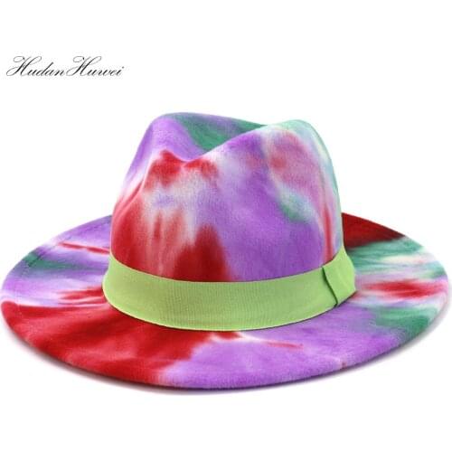 British Classic Hot Sell Jazz Panama Woolen Felt Fedora Hat for Adult Ladies and Gnetlemen Pritn Colorful Hat with Belt