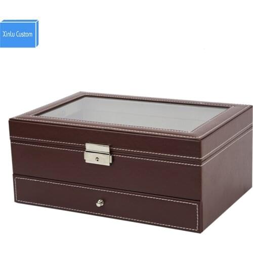 2 Layer Home Household Collect Box for Storage Jewelry/Accessories/Watch Storage&Display Leather Box Watch Case Glass Window Box