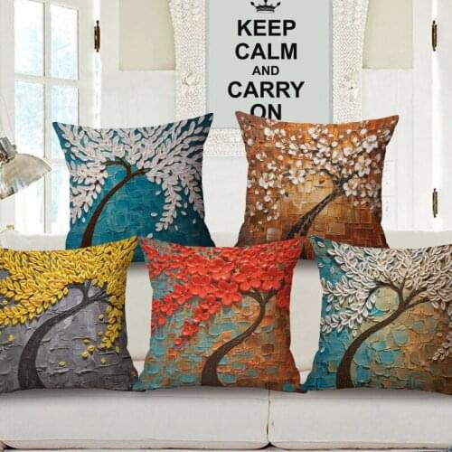 Trees Floral Series Cushion Cover Cotton Linen Decorative Pillowcase Chair Seat Square 45x45cm Pillow Cover Home Living Textile