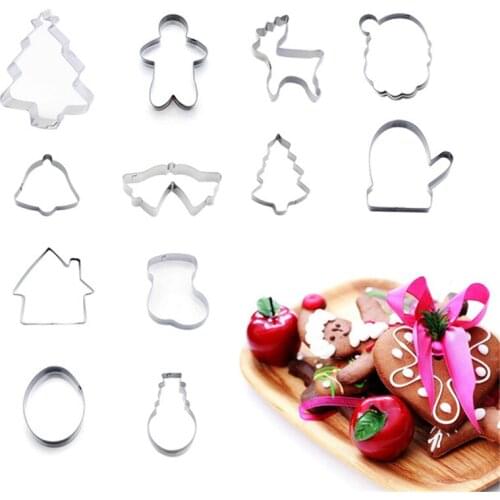 Christmas Cookie Cutter Stainless Steel Cut Candy Biscuit Mold Cooking Tools Santa Claus Gloves Elk Theme Metal Cutters Mould