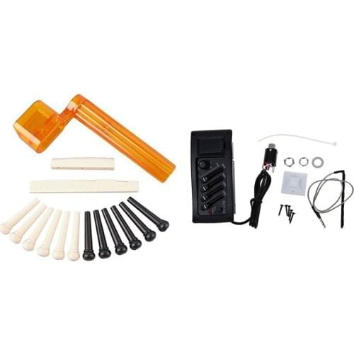 Guitar Preamp Amplifier Equalizer EQ 4-Band with ​Tint Bridge Pin+String Winder Plus Nut Saddle Set for Guitar