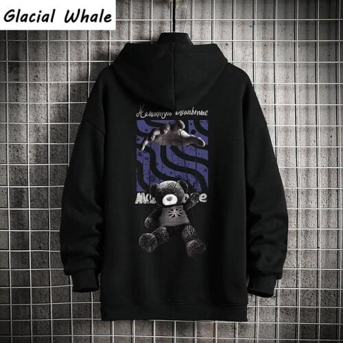 GlacialWhale Winter 2021 anime black mens cotton hoodie hip hop oversized Printed fashion hoodies men