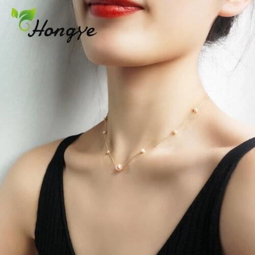 Hongye Necklace Jewelry Elegant Sterling Silver 925 Freshwater Pearl 18k Gold Jewelery Collar Accessories for Girls Women