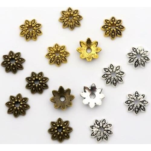 100Pcs 8 Petals Flower Loose Sparer End Bead Caps for Jewelry Making Finding Diy Bracelet Accessories Component Wholesale Supply