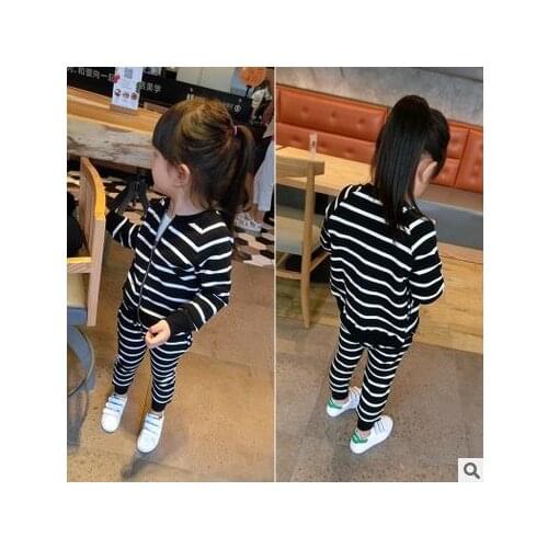 2017 New Spring Girls Striped Jacket + Pants,2pcs Clothes Set,kids Children Leisure Suit