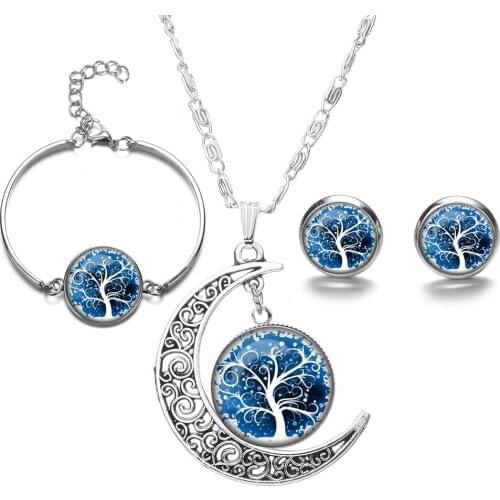 Necklace Bracelet Earrings Jewelry Set Time Gem Bracelet Tree of Life Set Series Moon Pendant Necklace Glass Accesserious