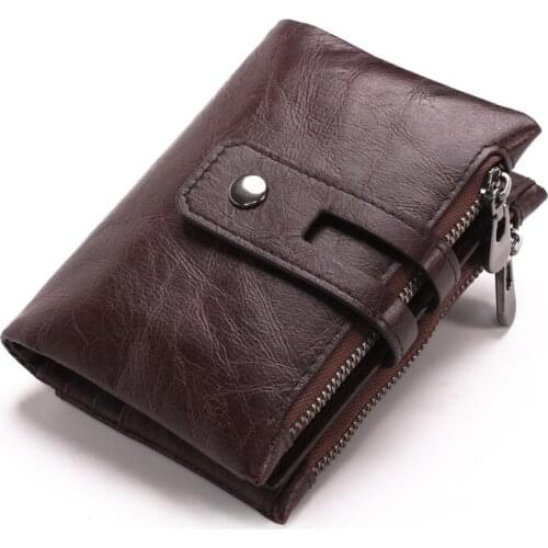 Genuine Leather Wallet Retro Casual Short Mens Wallet Double Zipper Buckle Large Capacity Wallet