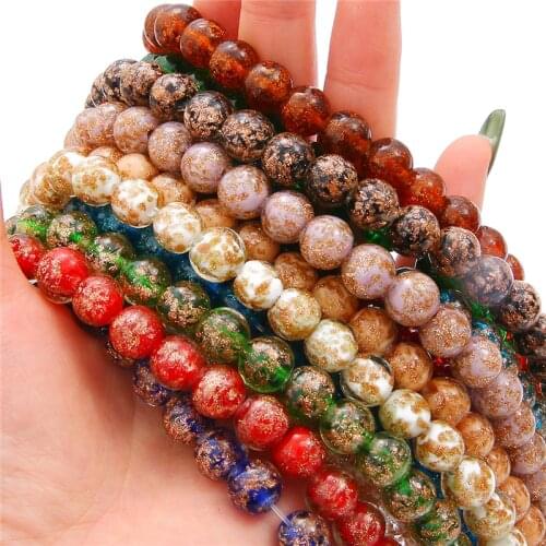 10pcs 8/10/12mm Round Ball Handmade Foil Lampwork Glass Loose Beads for DIY Earring Bracelet Necklace Crafts Jewelry Making