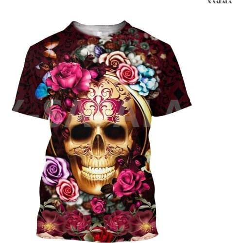 Floral Skull Dear Pitbull Dragon Horse Rose Flower 3D Summer Fashion All Over Printed 2 Round Neck T-shirt Men Women Casual Tee