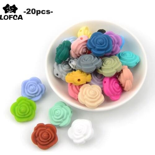 LOFCA 20 pieces/lot Hot Sale 21mm Double-faced Rose Flower Silicone Beads Teething For Necklace BPA Free