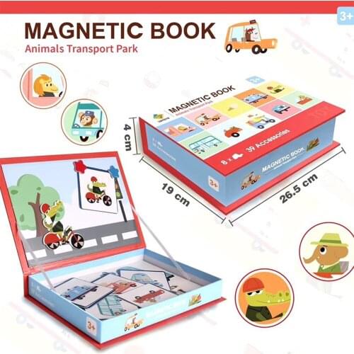 Childrens 3-6-year-old magnetic attraction jigsaw 3D jigsaw magnet Book DIY animal assembly parent child game toy