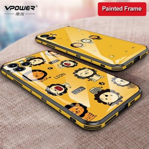 Cute animals Painted frame + Tempered Glass lens Protect film phone Cases For iPhone 11 Pro Max 11 pro glass case Cover shell