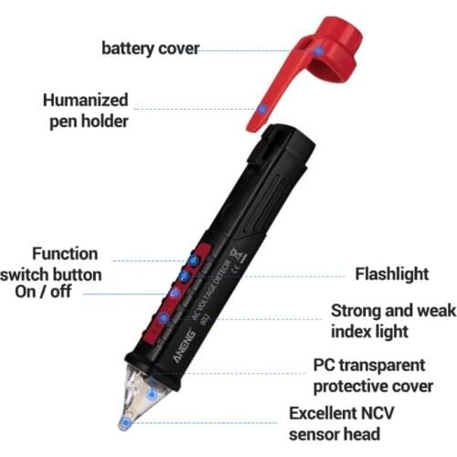 F2TE Multi-Function AC 12V~1000V Non-contact Induction Test Pencil Electrical Tester Sound/Light Alarm Voltage Detector with