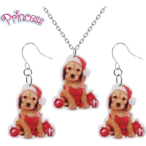 2019 Fashion Girls Kids Gift Jewelry Cool Cute Dog Earring Pendant Short Chain Necklace Xma Gift Wholesale KS45