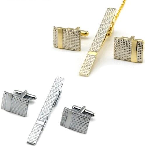 Men Tie Clips Cufflinks Luxury Gold Silver Color Mens Metal Necktie for Wedding Man Shirt Cuff Button Tie Pin Gifts