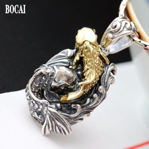 NEW S925 Sterling Silver man Pendant Vintage Handmade annual fish pendant for man and woman