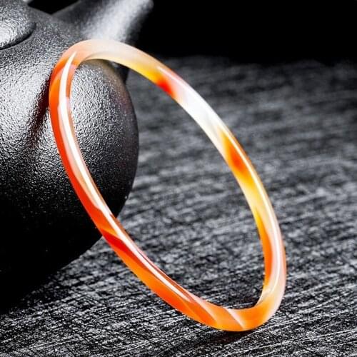 Natural Red Chalcedony Hand Carved Thin Round Bracelet Fashion Boutique Jewelry Trend Womens Red Agate Bracelet
