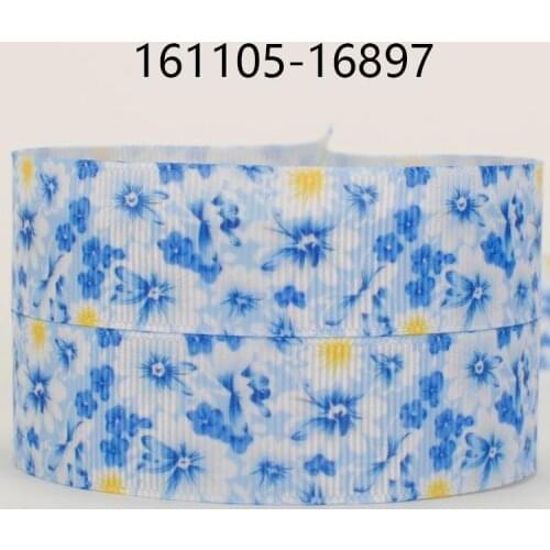 New arrivals 50yards/lot Littly blue flower Printed Grosgrain Ribbons for girl DIY hairbow