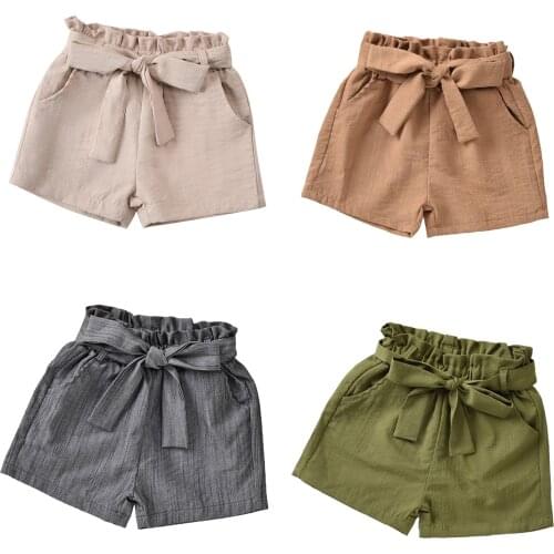 OPPERIAYA 2Pcs Toddler Solid Color Outfits Baby Girls Clothing Pocket Summer Casual Shorts with Side Pockets Belt