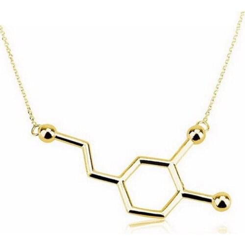 Wholesale 10Pcs New Dainty Chemistry Element Pendants Dopamine Molecule Clavicle Necklaces Mix Color Choler Chain Women Jewelry
