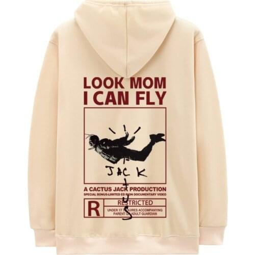 Autumn Winter Cactus Jack Hoodies Men Women LOOK MOM I CAN FLY Funny Letter Print Travis Scott Hip Hop Fleece Hoodie Sweatshirts