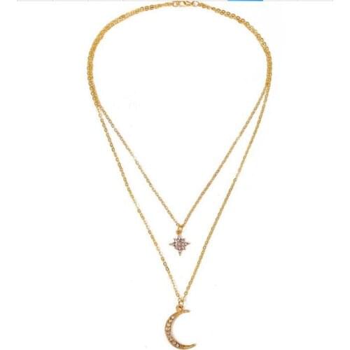 European and American cross-border new star and moon inlaid rhinestone pendant necklace creative multi-layer alloy necklace
