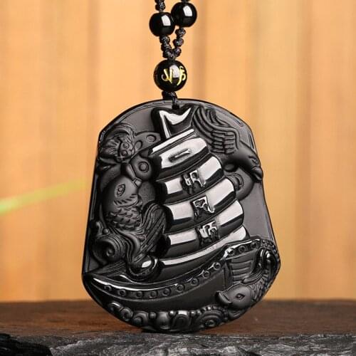 Drop Shipping Mens Necklace Pendant Natural Black Obsidian Smooth Sailing Pendant Gift for Men Women Fine Jades Stone Jewelry
