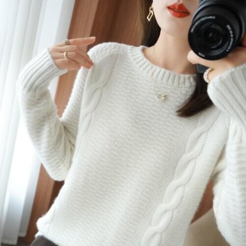 Ladies pullover 2021 winter new casual solid color 100% wool sweater plus size round neck cashmere sweater thickened womens top