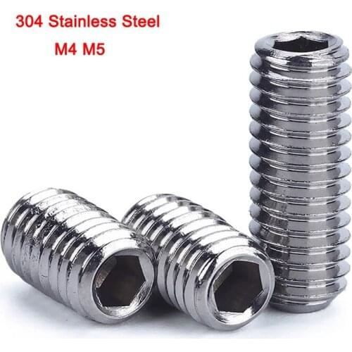 304 Stainless Steel Metric Thread Hexagon Socket Set Screws Headless Cup Point Grub Screws M4 M5 Length 3-12mm