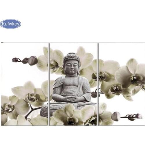 Buddha statue 3pcs/set mosaic needlework diy full diamond embroidery buddha diamond painting cross stitch triptych drill crafts