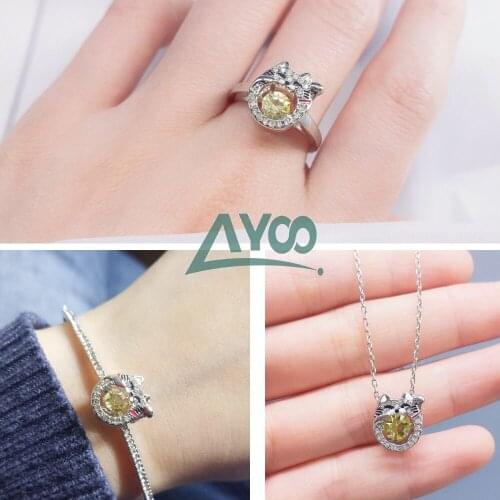 SWA 2021 Fashion Jewelry Original 1:1 SPARKLING DC Lucky Cat Cuty Necklace Bracelet RiNG Set Female Gift Cocktail Party Jewelry