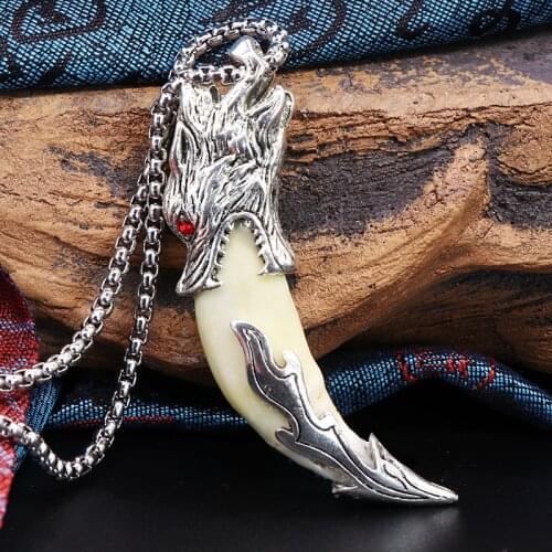 Tibetan Silver wolf dog tooth aggressive wolf tooth male and female real black dog tooth Jewelry Necklace Pendant