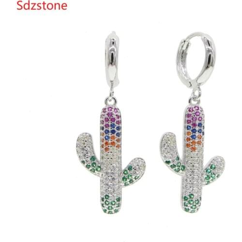 Green Colorful Cactus Dangle Earrings Cute Wild Retro Simple Plant Ear Women Jewelry Fresh Summer Girl Gift