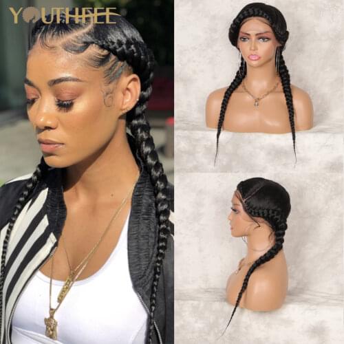 Youthfee lace frontal synthetic cornrow wigs for women dutch braid wig with baby hair knotted box braided lace front wigs