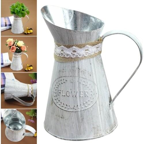 Retro Iron Vases Vintage Pitcher Vases Metal Rustic Farmhouse Decorative Garden Flower Holder LBShipping