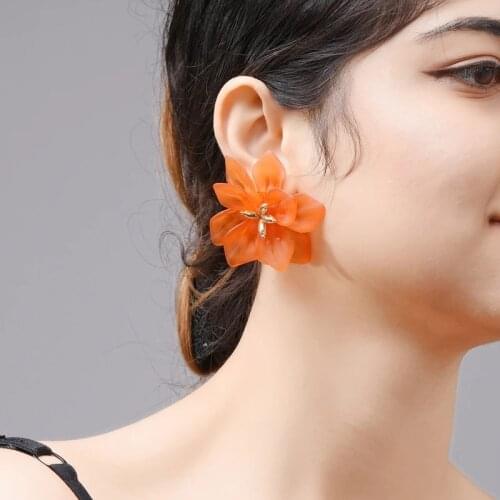 Hyperbole Flower Earrings Women Acrylic Big White Orange Green Flower Holiday Earrings
